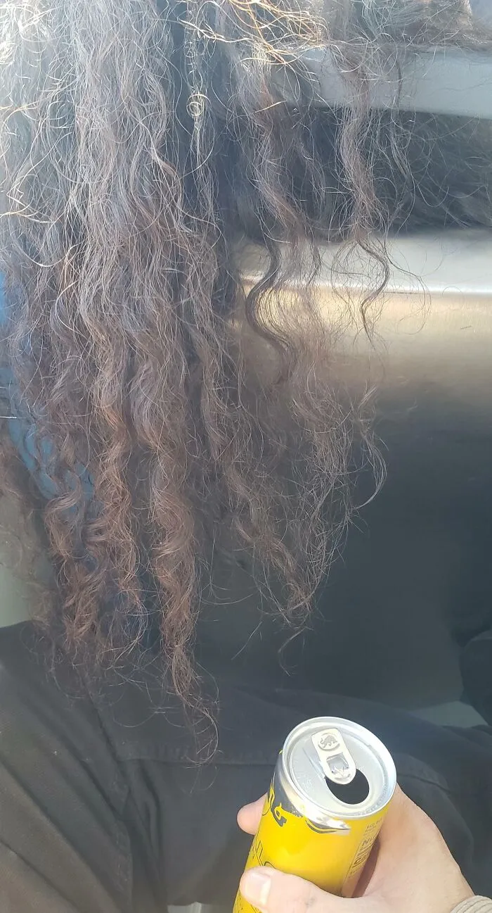 Just Opened My Redbull And Took One Sip On The Mbta Bus Before This Lady Sat Down In Front Of Me And Whipped Her Hair Over The Headrest Causing Pieces Of Either Crispy Hair Or Dried Hair Product To Fall Right Into The Opening... Now Holding This Full Can Until I Get To A Bin