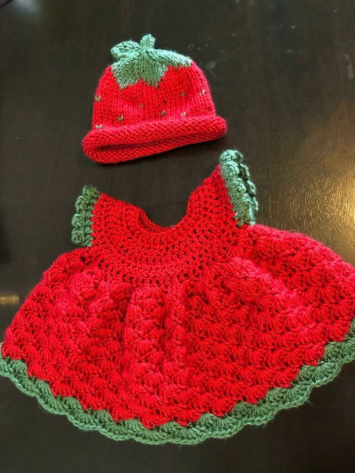 Mother-In-Law And I Did A Collab For My Newborn Coming Soon! She Knitted The Hat And I Crocheted The Dress