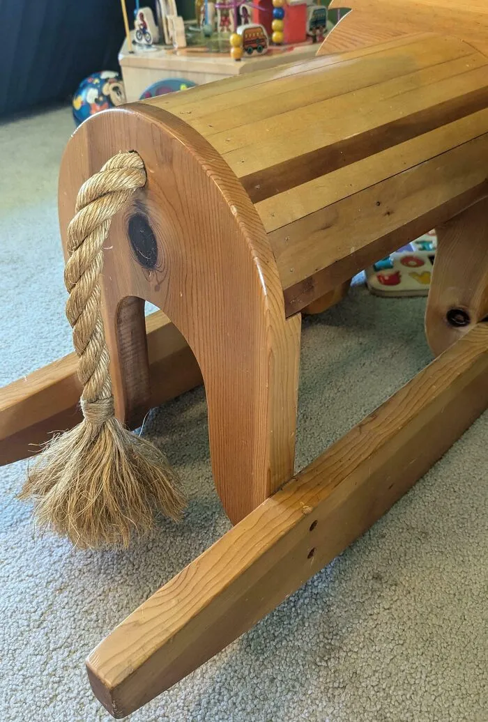 My Grandfather In Law Was Pretty Proud Of His Knot Placement On My Son's Rocking Lion
