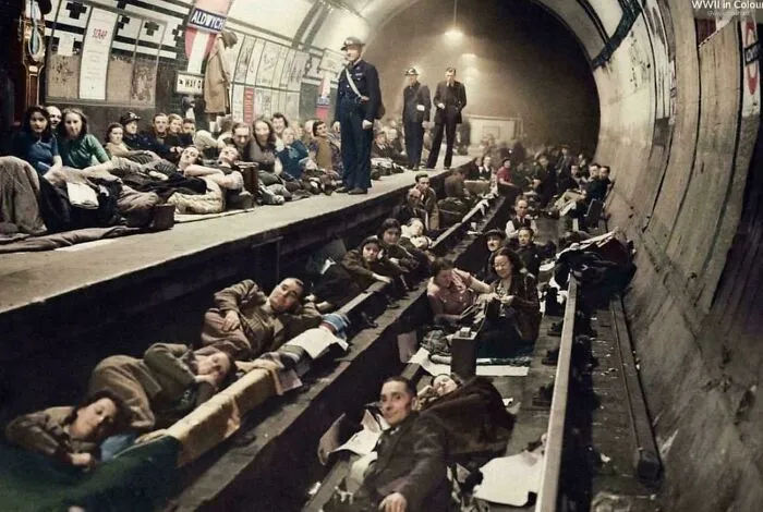 British Civilians Take Cover From German Bombs In Aldwych Tube Station In London During The Blitz, 1940
