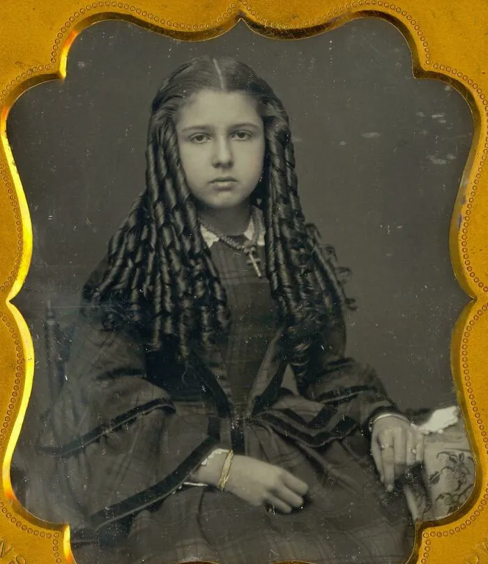 Daguerreotype Of A Young Lady With Great Hair. It Must Have Taken Hours To Style It. Photo From The Late 1890s