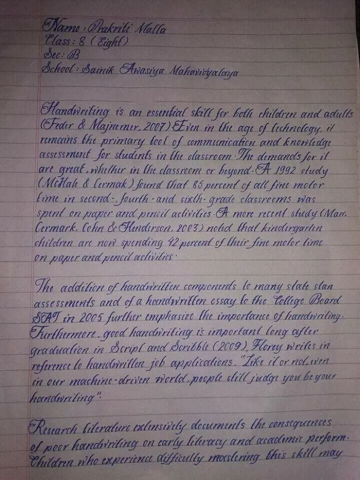 This Is The Handwriting Of Nepalese Year 8 Student Prakriti Malla Which Was Recognized As The Most Beautiful Handwriting In The World