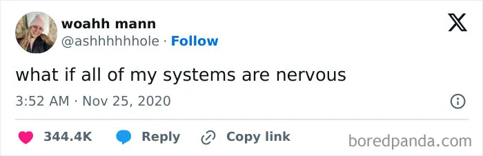 Nervous systems meme with a large number of likes and humorous relatability for those above 30.