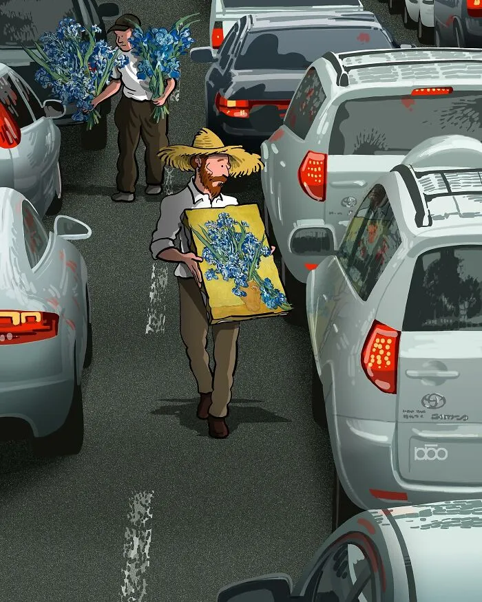 Vincent Van Gogh Meets Modern Day: 30 Colorful Illustrations By Alireza Karimi Moghaddam