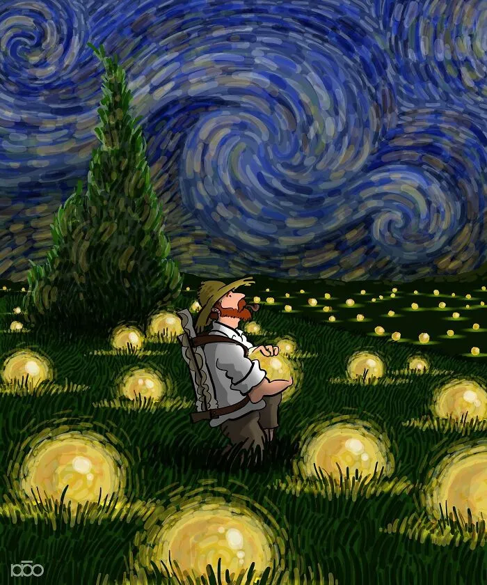 Vincent Van Gogh Meets Modern Day: 30 Colorful Illustrations By Alireza Karimi Moghaddam