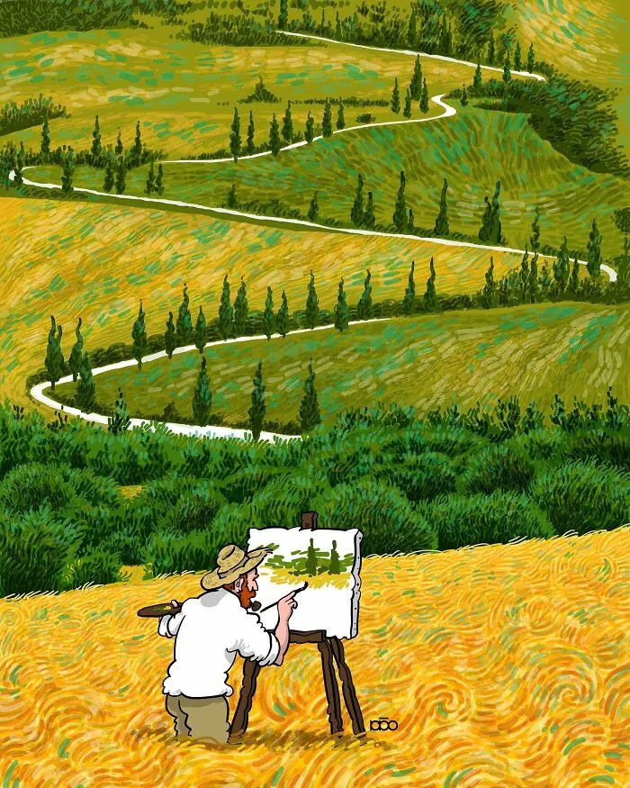 Vincent Van Gogh Meets Modern Day: 30 Colorful Illustrations By Alireza Karimi Moghaddam