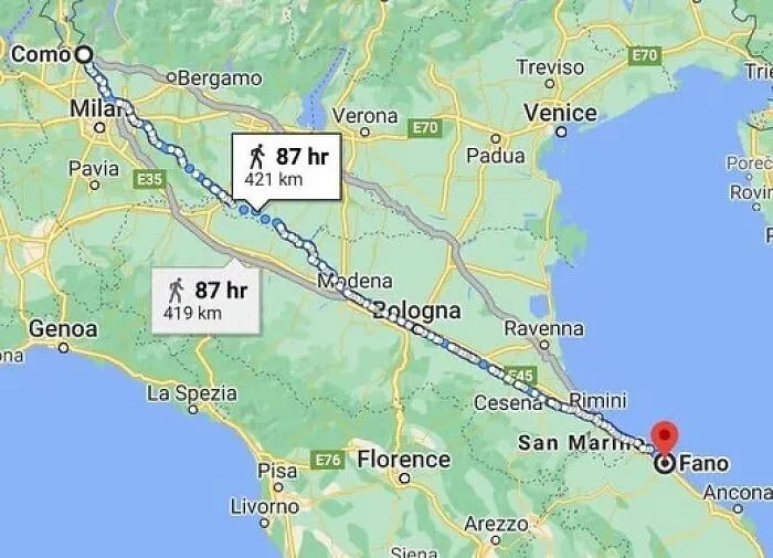 In 2020, An Italian Man Walked 450km To Cool Off After He Had An Argument With His Wife