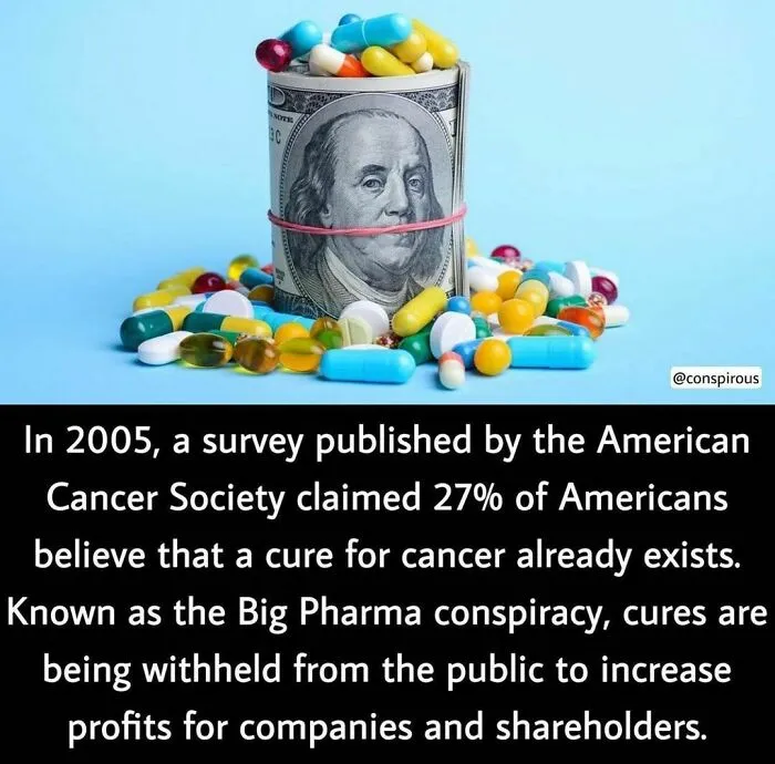 Rolled dollar surrounded by colorful pills, highlighting weird facts about pharmaceutical conspiracies.