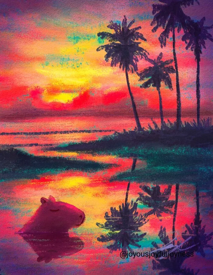 I Created Paintings Of Capybaras In Various Moments Of Rest And Relaxation (27 Pics)