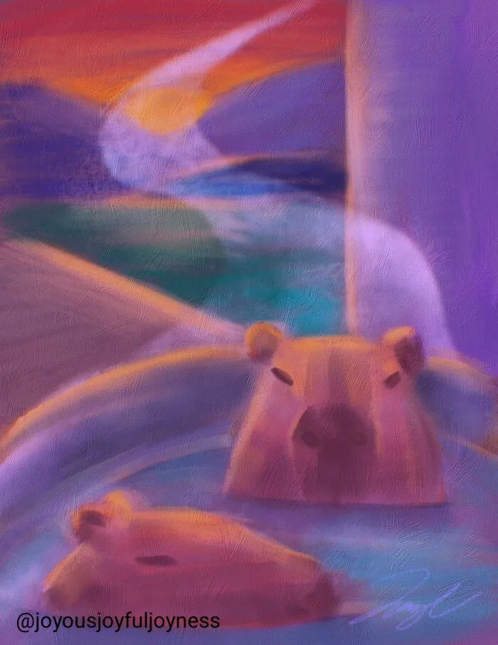 I Created Paintings Of Capybaras In Various Moments Of Rest And Relaxation (27 Pics)