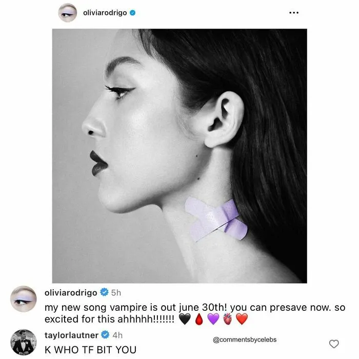Celeb comment exchange about new song release with humorous reply.