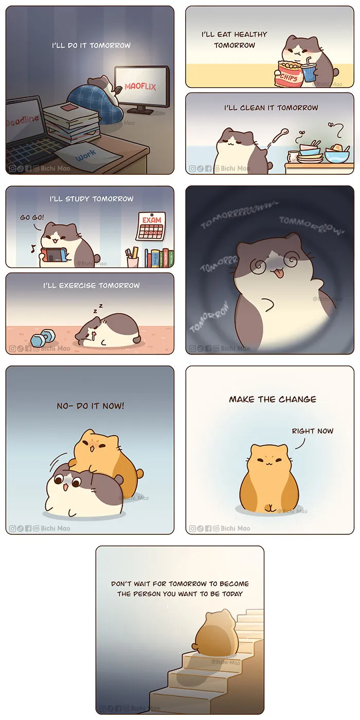 30 Heartwarming Cartoons By Olive Yong Featuring Chubby Cats Dealing With Everyday Challenges (New Pics)