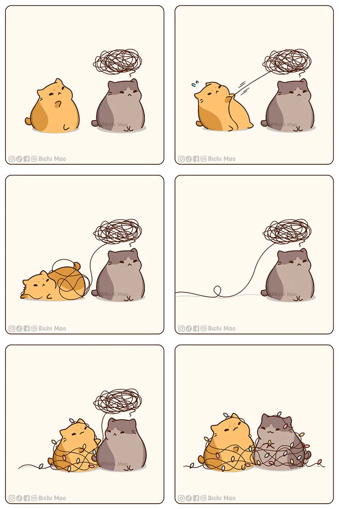 30 Heartwarming Cartoons By Olive Yong Featuring Chubby Cats Dealing With Everyday Challenges (New Pics)