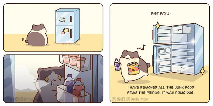 30 Heartwarming Cartoons By Olive Yong Featuring Chubby Cats Dealing With Everyday Challenges (New Pics)