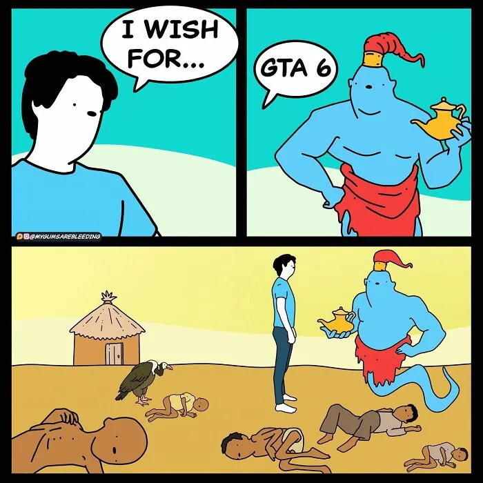 Genie grants a wish for GTA 6 in a hilariously bold comic with a twisted ending by Miles Erickson.