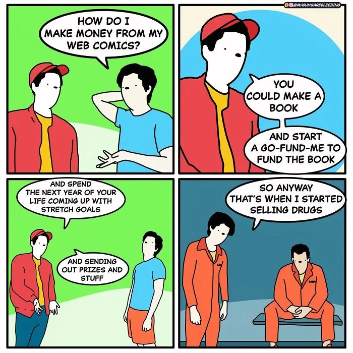 Comic about making money from web comics with a humorous, twisted ending.