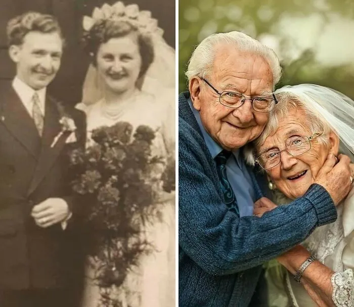 Sweet Old Couple Recreates Their Wedding Photos From 1952