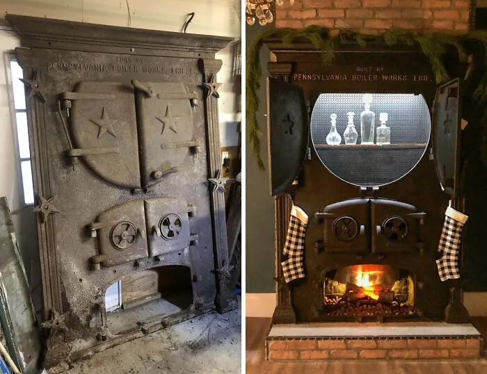 (USA) Antique Boiler Door I Converted To A Fireplace