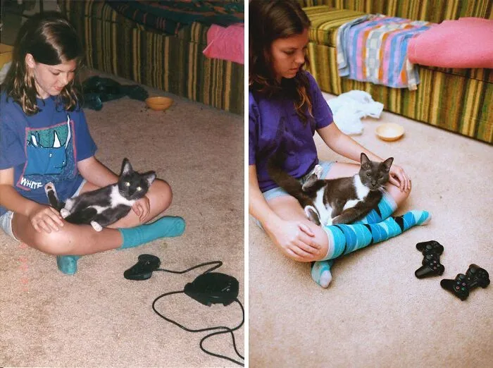 Here's A Photo Recreation Of Me With My 17 Year Old Cat [1997 And 2011]