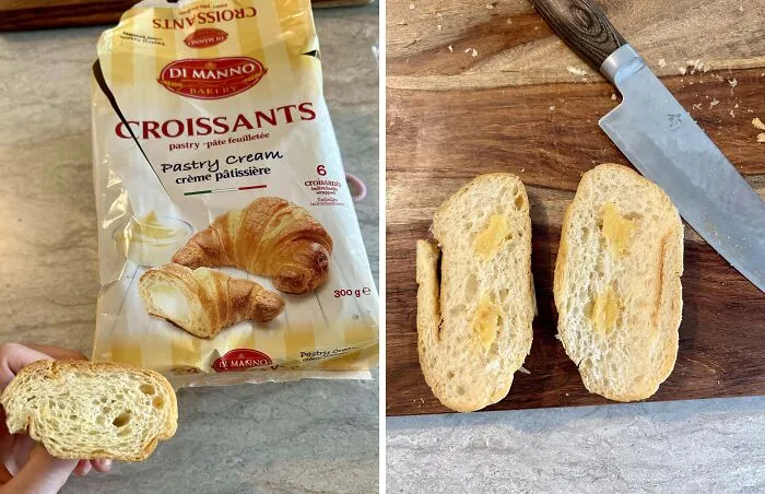 We Bought A Seemingly Delicious Pastry Cream Dessert At The Grocery Store. This Was The Amount Of Cream In Every Croissant In The Package