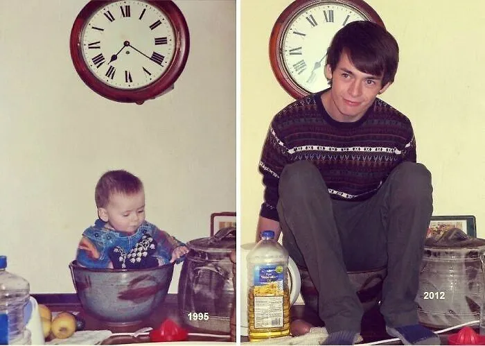 Baby Boy Helping Mom In The Kitchen 1995 & 2012