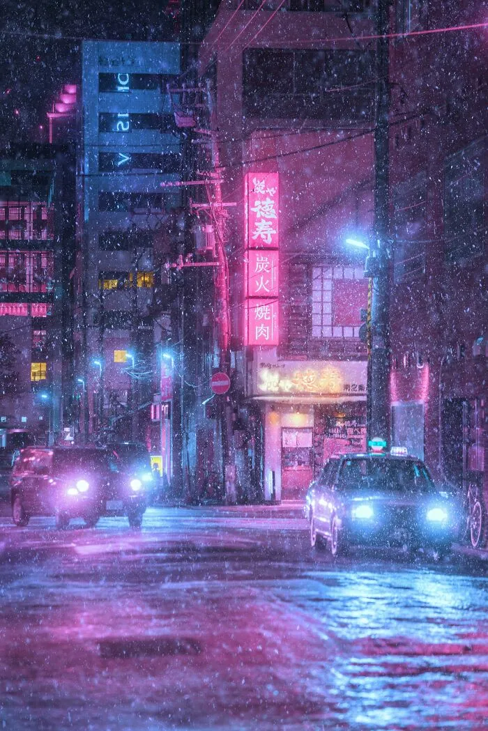 Snowy Night In Sapporo, Northern Japan
