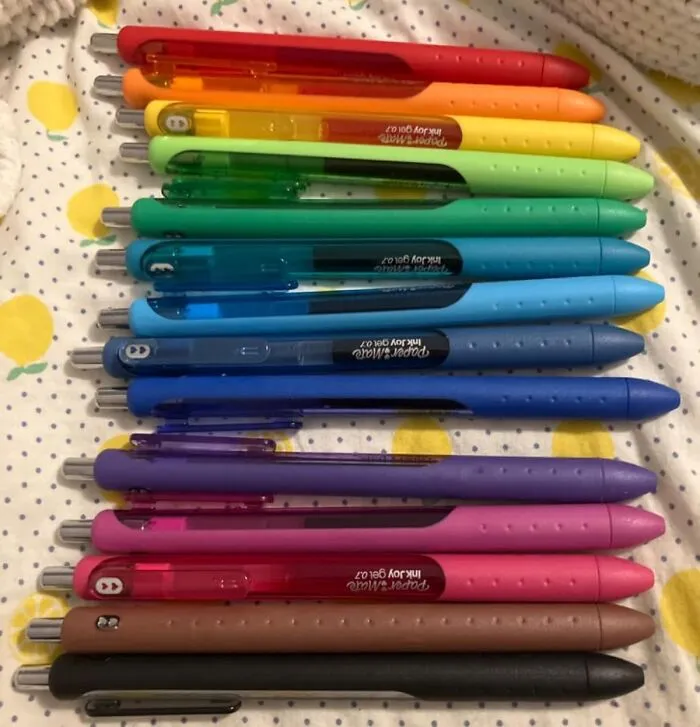 "<a style="display:inline;" href="https://www.amazon.com/Paper-Mate-InkJoy-Medium-Assorted/dp/B019QBOG3U?ie=UTF8&th=1&linkCode=ll1&tag=bpcoyote-20&linkId=1689a3642ef735664b18ae07de21a82e&language=en_US&ref_=as_li_ss_tl" target="_blank"> <span Style="Font:inherit;color:#d74b1f;"> Papermate Inkjoy pens</Span>  or Flair Pens in all the colors. As a teacher, I can't tell you the last time I used a red pen. I actually avoid using the color red on purpose; I prefer using whatever color I'm in the mood for at the time." -  <span Style="Font:inherit;color:#d74b1f;"> McWriter</Span> 