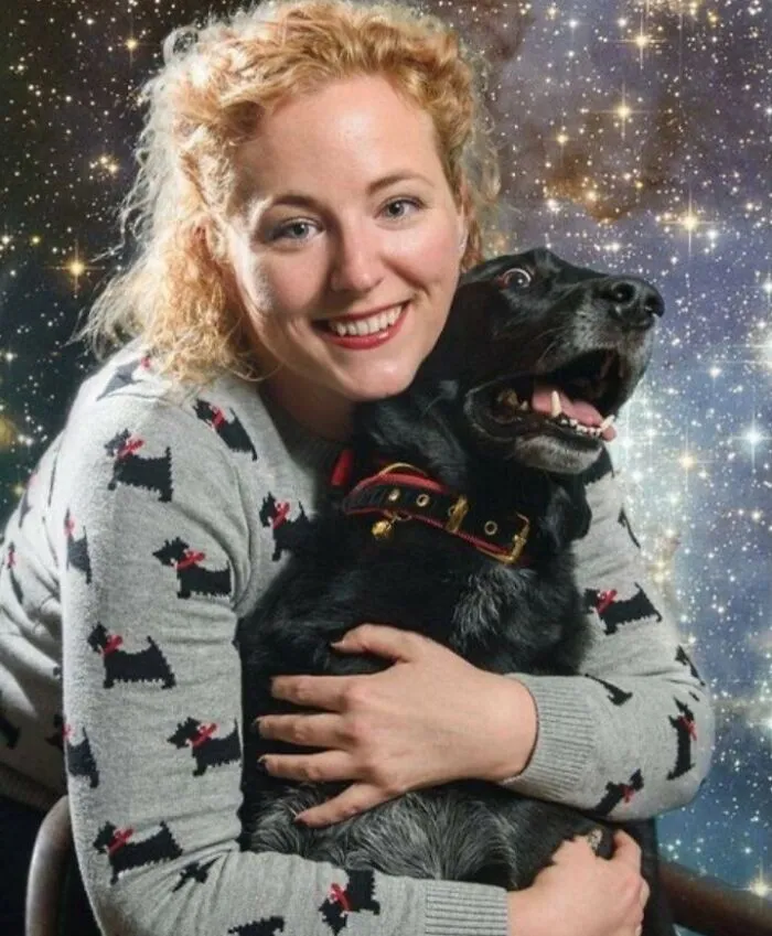 "I Really Love Those Quirky Space-Themed Family Photos. My Dog Max Was Less Than Cooperative, But We Managed To Snag This Wondrous Beauty." ⁠