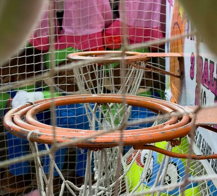 The Way This Goal Has Extra Rings To Make The Goal Smaller. You Cant See It From The Front When Shooting The Basketball To Try And Win A Prize
