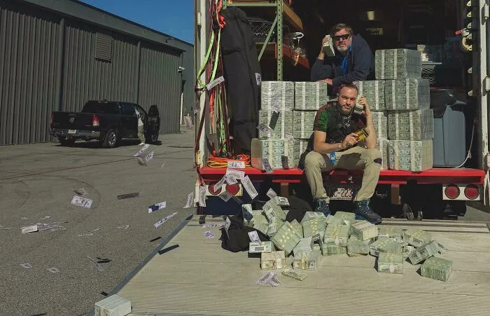 I Asked My Boss If We Could Pose With (Some) Of Our Prop Money At The End Of The Day; He Insisted We Use All Of It