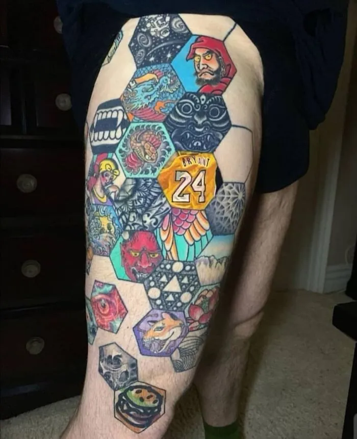 This Guys Tattoo Collection. Each Artist Filled In A Hexagon With Whatever They Want