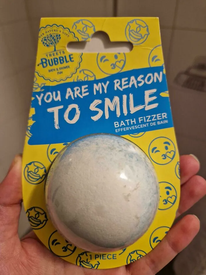 Bath fizzer in colorful packaging, a disappointing gift idea.