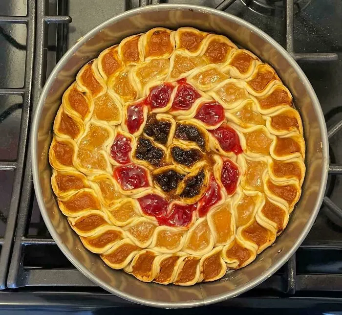 My Sister Made A Pumpkin, Apple, Cherry, And Mincemeat Pie In Bite-Size, Pull-Apart Pieces