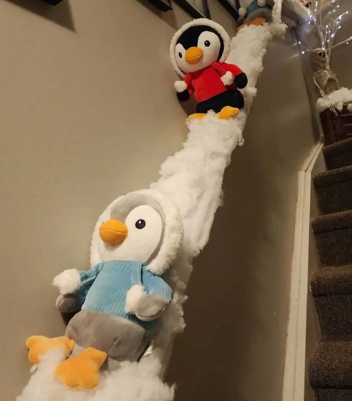 Decided To Do Garland A Little Differently This Year. Penguin Snow Slide Anyone?
