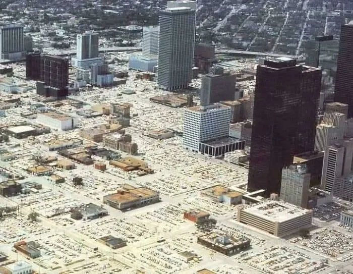 1970s Houston Downtown With Mostly Parking Spaces