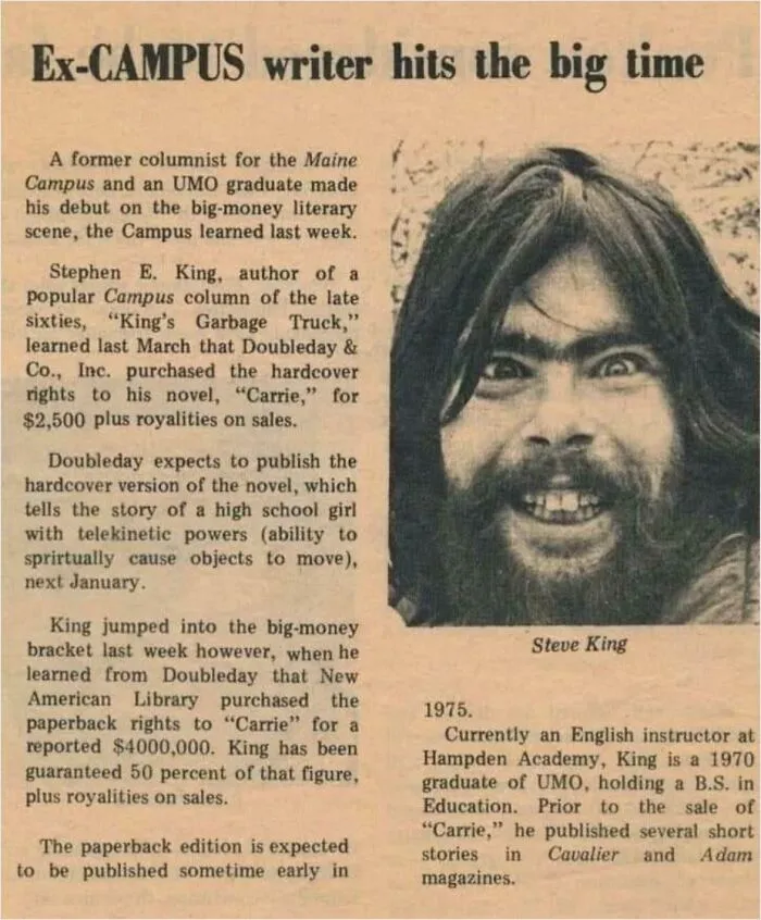 "Ex-Campus Writer Hits The Big Time". A Picture Of Steven King From 1975