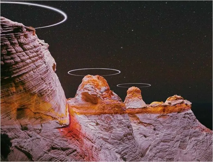 Long Exposure Photo Of Drones Circling Mountains Makes Them Look Like Sci-Fi Landscapes