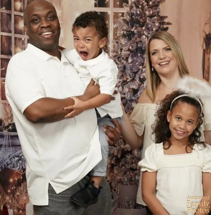 Me, My Husband And Our 2 Children – It’s Our 2021 Holiday Photo And No Matter How We Tried To Entertain Our Son, He Wasn’t Having It