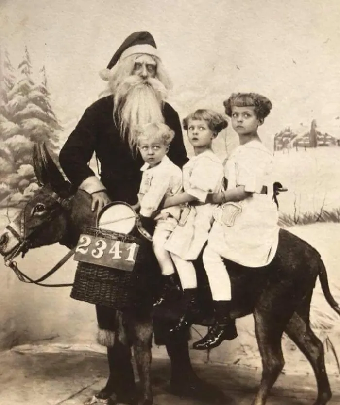 My Mom's Uncle And Aunts With A Creepy Santa. Circa 1925