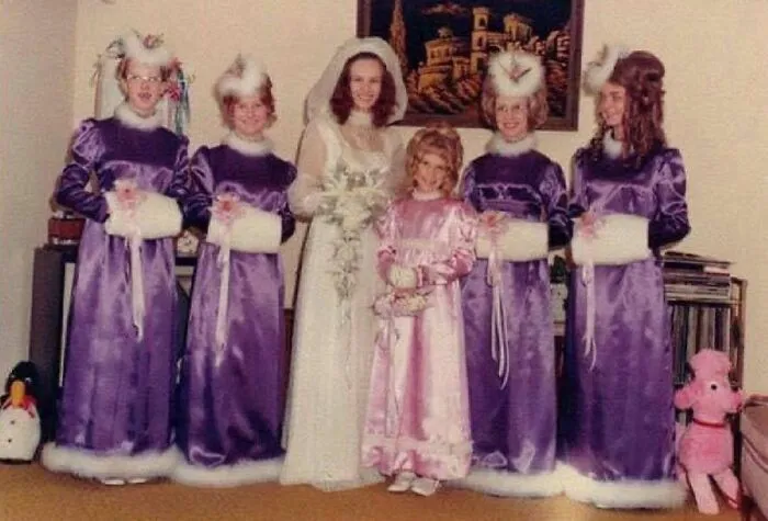 My Aunt’s Wedding Pictures With Her Bridesmaids And Flower Girl