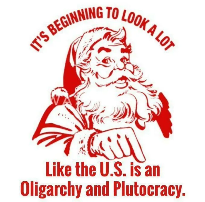 Santa illustration with political text, highlighting truths about today's 'lost generation.'