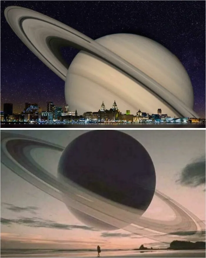 Si Saturno estuviera tan cerca de la Tierra como la Luna, este es el aspecto que tendría
