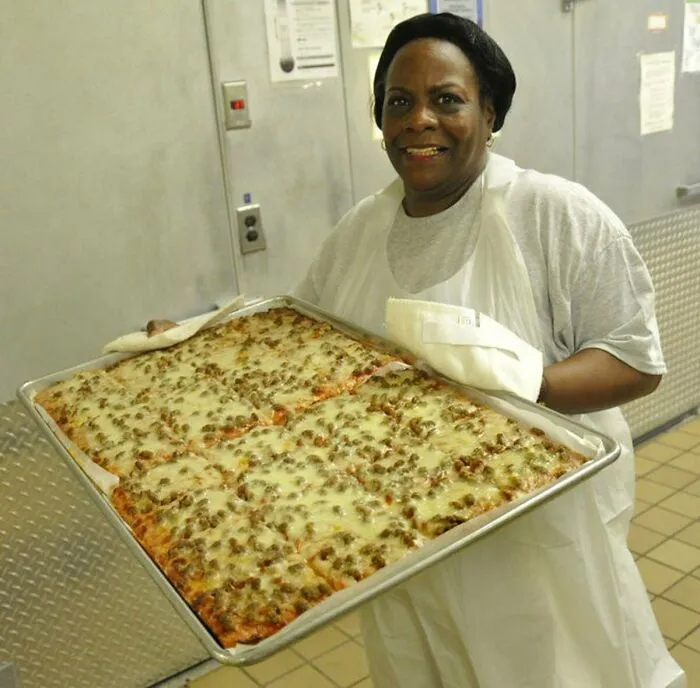 A Whole Tray Of School Lunch Pizza