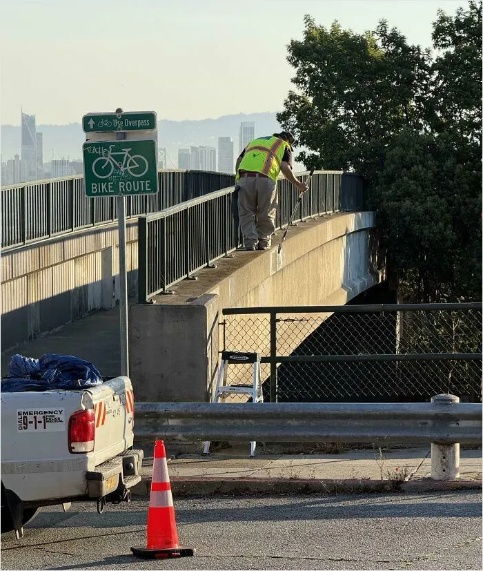 Above A 4 Lane Road, Hand Grip Only, No Tether For Him Or His Tools