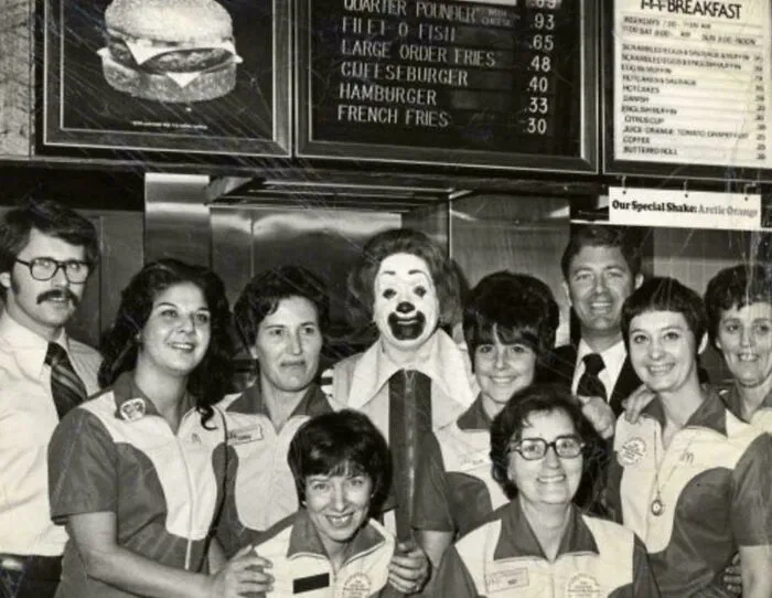 McDonald's Crew Poses For A Photo, Circa 1970, In Staten Island, N.y. Fast Food Venue