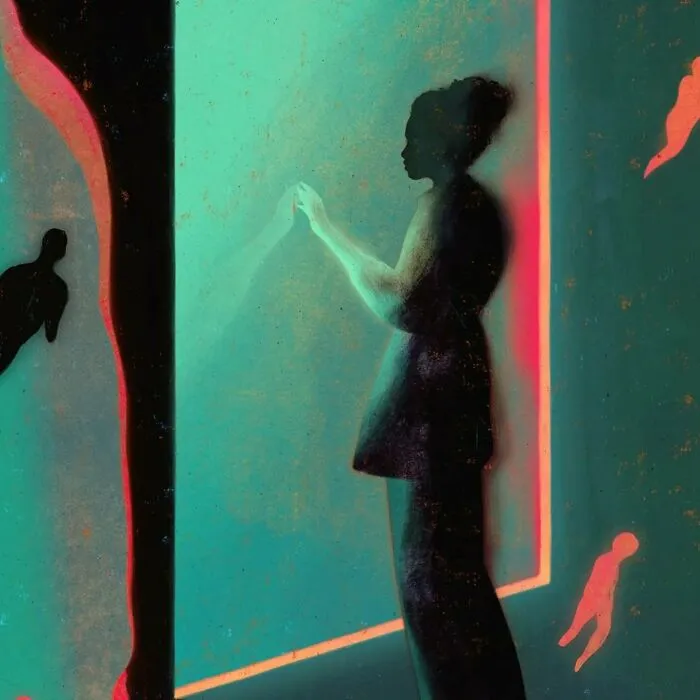 Silhouette of a woman in a colorful setting, capturing beauty and melancholy.