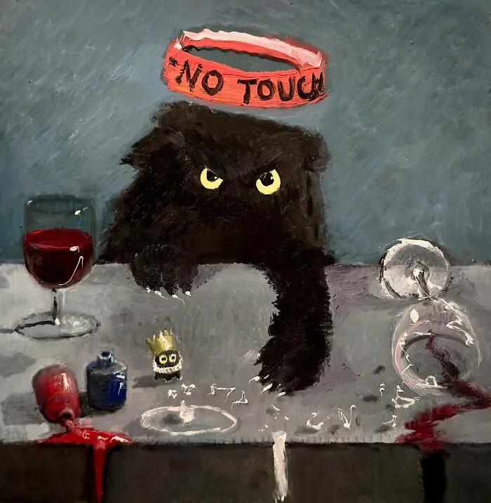 44 Humorous Paintings Of Black Cats Being Chaotic In Various Settings Painted By This Artist