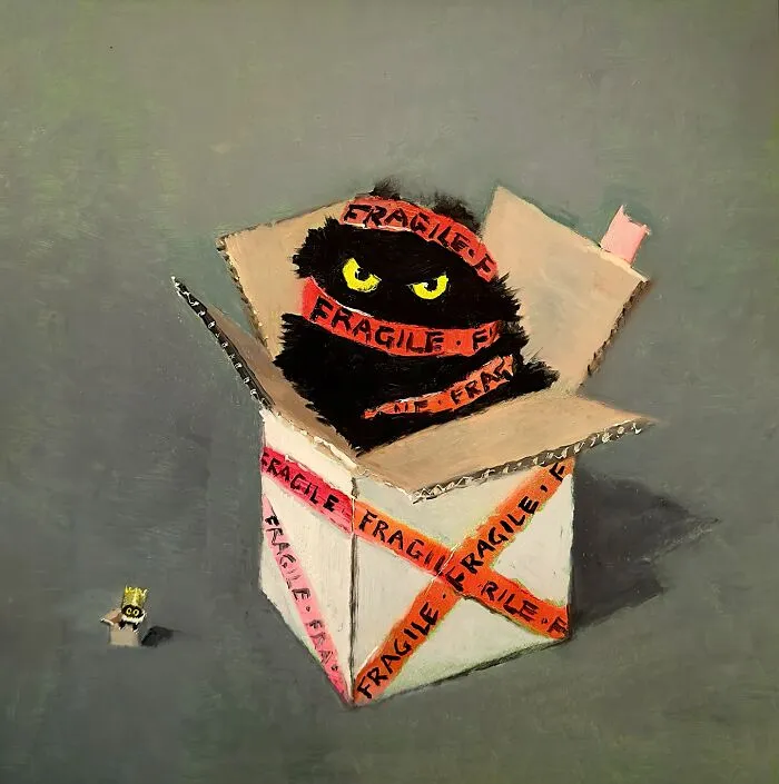 44 Humorous Paintings Of Black Cats Being Chaotic In Various Settings Painted By This Artist