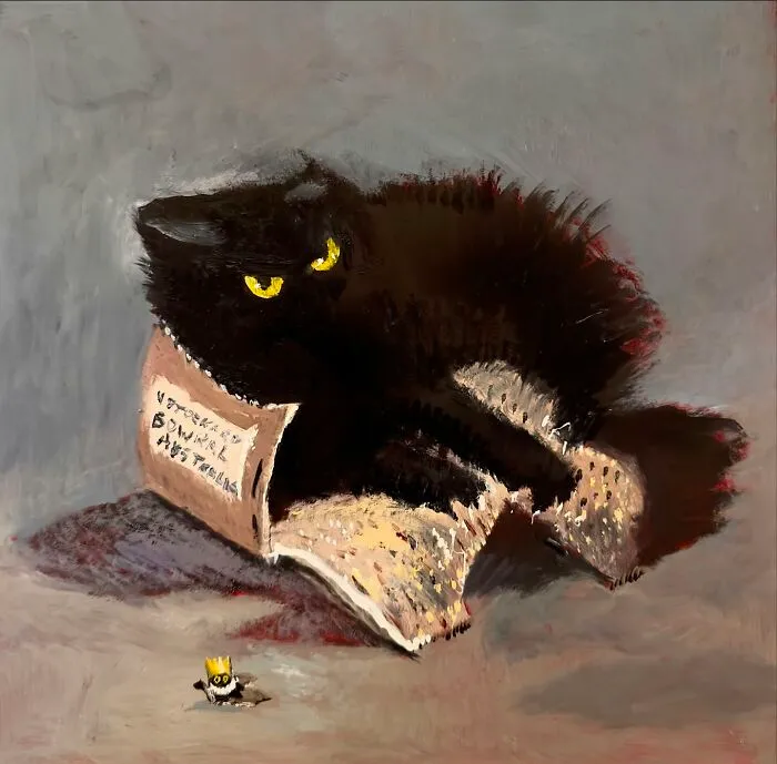 44 Humorous Paintings Of Black Cats Being Chaotic In Various Settings Painted By This Artist
