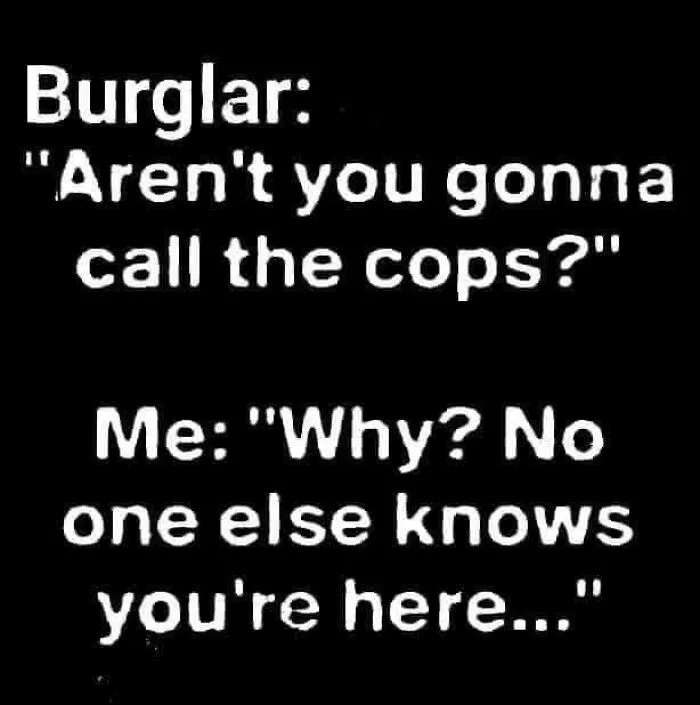 Text-based image with classic dad humor about a burglar and not calling the cops.